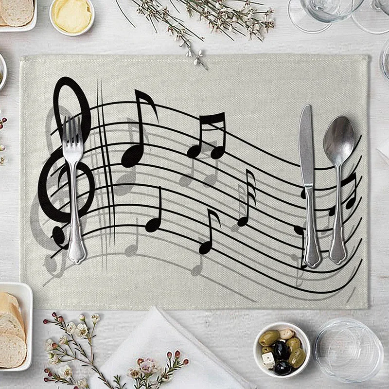 Vintage Musical Note Placemats Kitchen Placemat Dining Table Mats Tea Coaster Linen Pads Bowl Cup Mats 45*32cm Home Decor