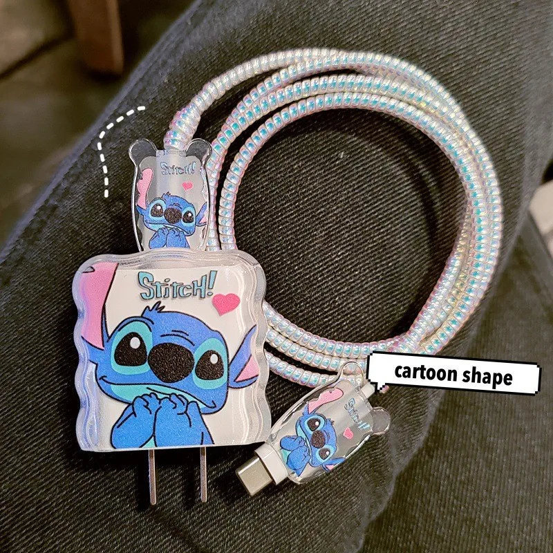 

18W/20W Charger Protective Case Cartoon Stitch Cable Protector for IPhone 16 15 Charging Cable Data Charger Rope Cable Winder