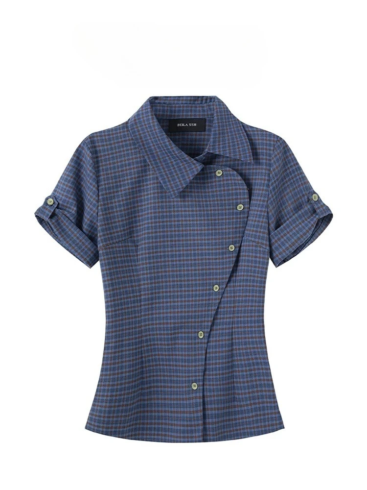 الفرنسية خمر منقوشة قميص غير رسمي المرأة قصيرة الأكمام Y2k بلايز اليابانية 2000s الصيف قميص غير النظامية الأمريكية الرجعية 90s تي شيرت