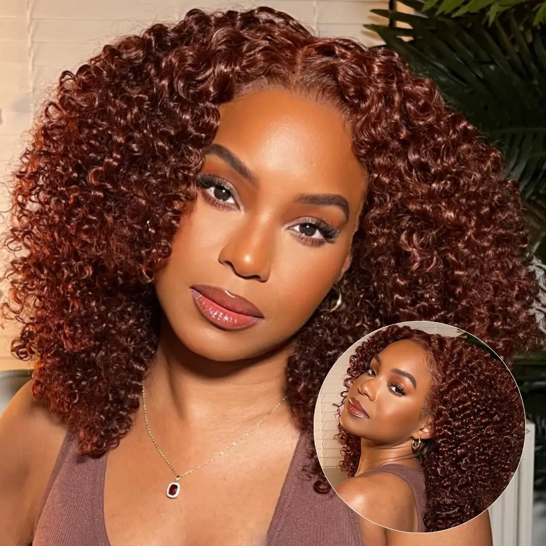 Deep Wave Human Hair Lace Frontal Wig 13x4 Lace Front Wig Reddish Brown 300% Cooper Red Curly Pre Plucked brazilian remy hair