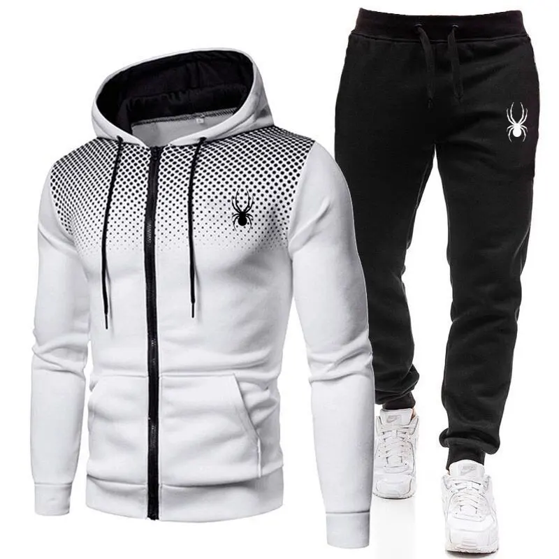 

Spring and Autumn Men's Suit Casual Sports Two-piece Printed Slim-fit Hooded Zipper Jacket + Trousers Fashionable Men's Clothing