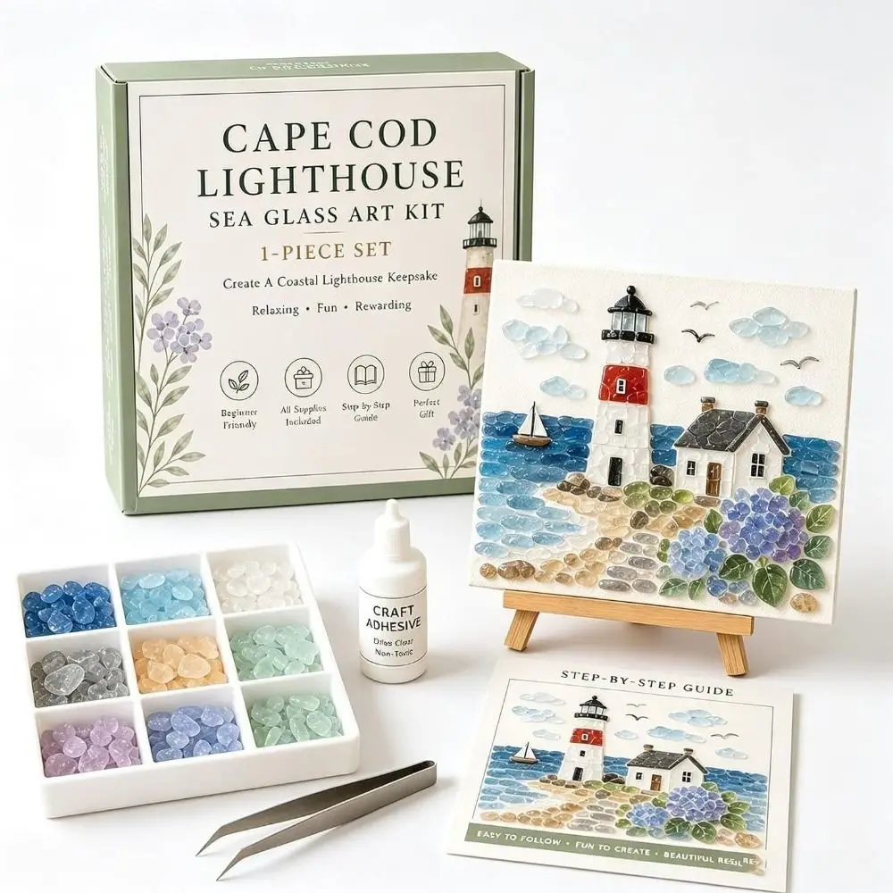 Glass Tiles Mosaic Kit Handmade Craft Ocean Landscape DIY Glass Craft Sea Glass Art Building Pattern Home Decor Kit