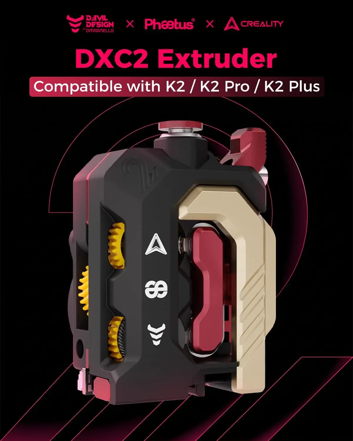 USA Stock Official DXC2 Extruder, Upgrade K2 Plus/K2/K2 Pro Extruder Kit, Innovative Dual Gear Design and Magnetic Snap Structur