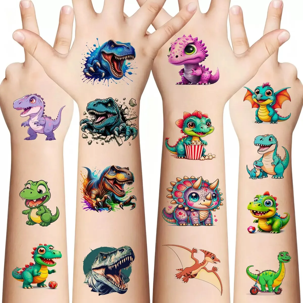 50 Sheets Cartoon Dinosaur Temporary Tattoos Waterproof Body Art Tattoo Cute Dino Fake Tattoo Sticker Birthday Party Favors Sets