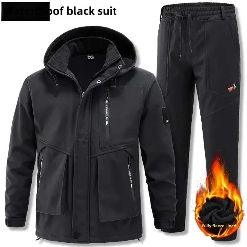 Chaqueta de moto para hombre con conjunto de entrenamiento de terciopelo para otoño e invierno, chaqueta impermeable antidesgaste resistente al frío, regalos de vacaciones, 2026