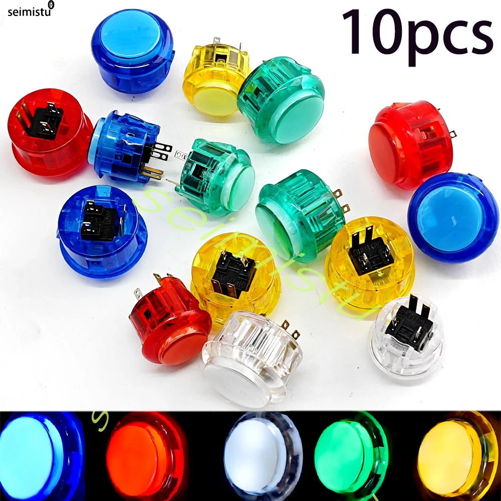 10pcs 5V LED Illuminated Arcade Light Push Buttons 30mm Clear Plastic Coin Operated Joystick Game Buttons for DIY Arcade Machine