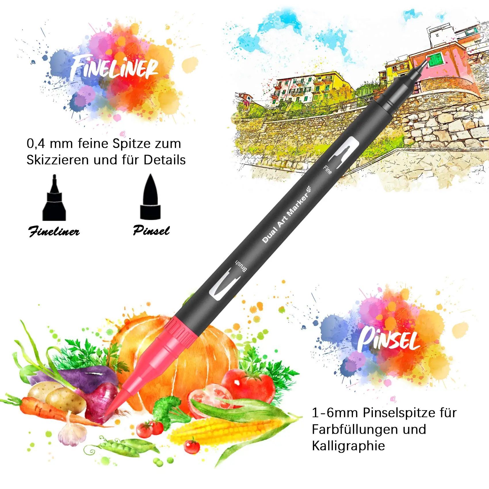 Dual Brush 48 72 100 120 Colour,Felt Tip Drawing Watercolor Art Markers Pen,Fineliner Colouring Pen Set for Calligraphy Painting