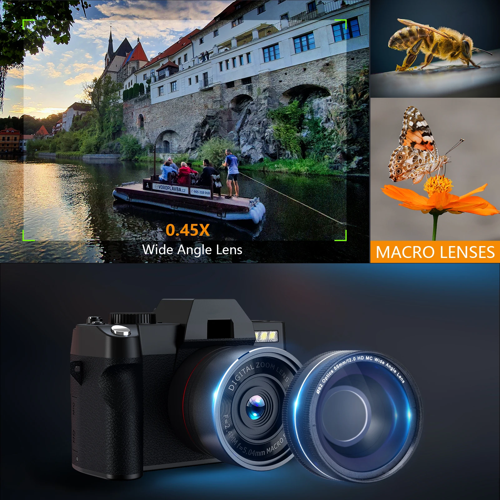 G-Anica Digital Camera 4K 48MP Autofocus Camera WiFi Photography Support No Battery Use Digital Camera Suitable for Beginners