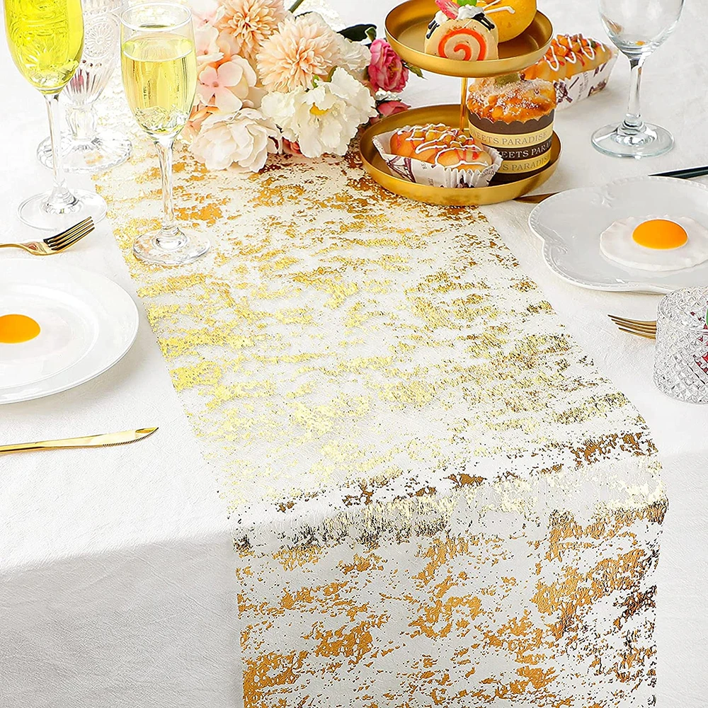 Gold Table Runner Metallic Glitter Table Cloths Runner Metallic Roll Rectangle for Birthday Party Wedding Home Table Decoration
