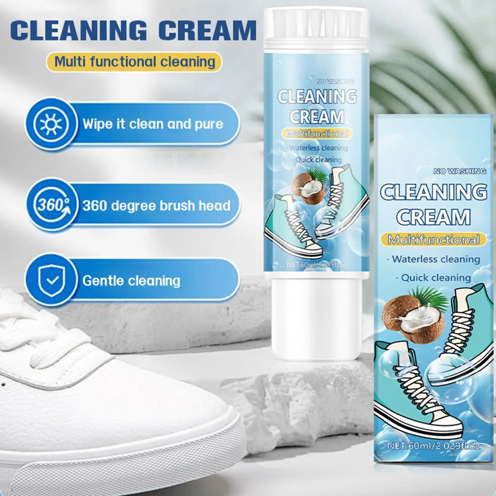60ml Sneaker Cleaner Foam Instant Whitening Waterless Shoe Cleaning Powerful Stain Remover for Leather Mesh Fabric Tennis Boot