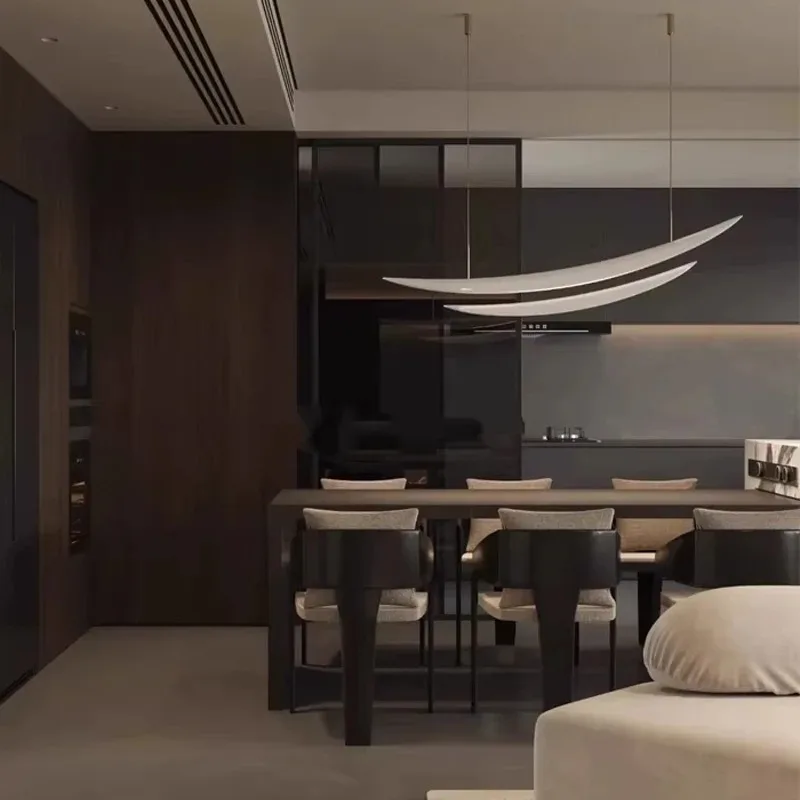 Minimalist white long arch chandelier Nordic art Sailing Boat Light Restaurant Bar Island Chandelier Dining Room Acrylic lamp