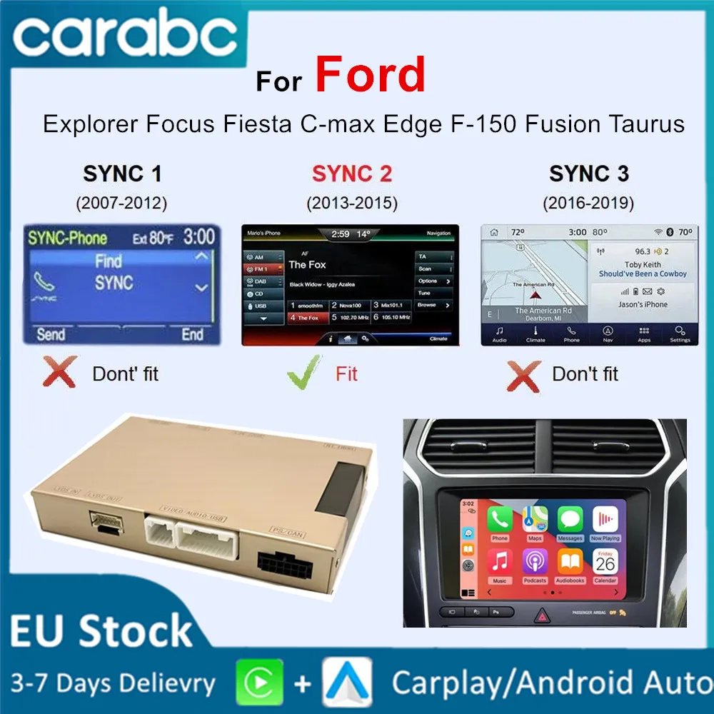 CARABC Kabelloses CarPlay für Ford Explorer Fusion Mondeo Sync 2 mit Android Auto Interface, Mirror Link, AirPlay, Car Play