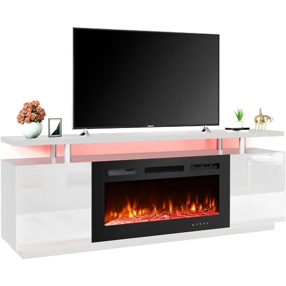 TV Stand with 2 Flame Fireplace Insert Heater and 16 Color Led Lights, TVs Up To 80'', 70'' Fireplace TV Console