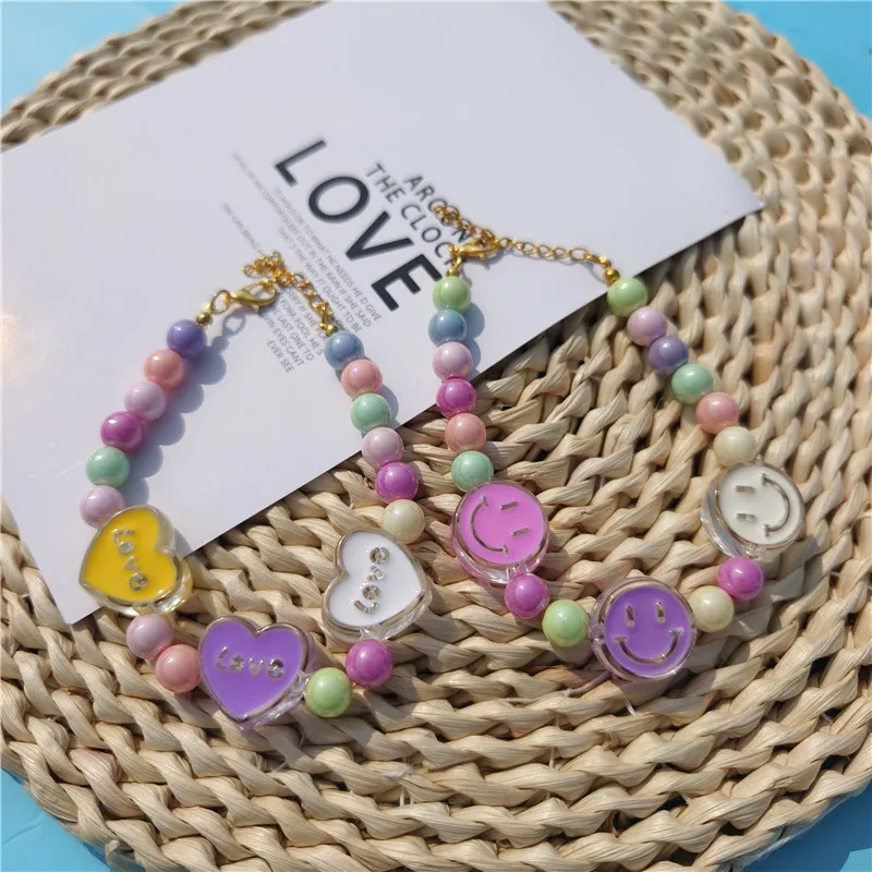 Handmade Colorful Cartoon Bead String Pet Collar Smiling Face Love Claw Style Beads Necklace for Puppy Dog Cat Pet Supplies