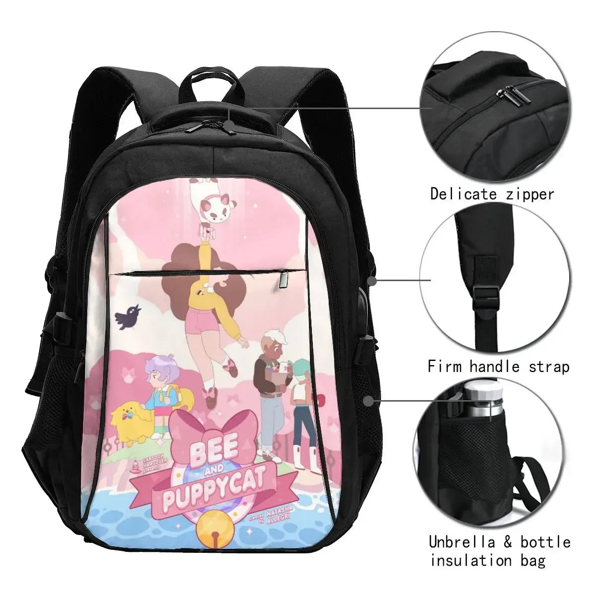 Bee PuppyCat Travel Laptop Backpack, Business Water Resistant Laptop Backpack with USB Charging Port, College Bag for Men Women