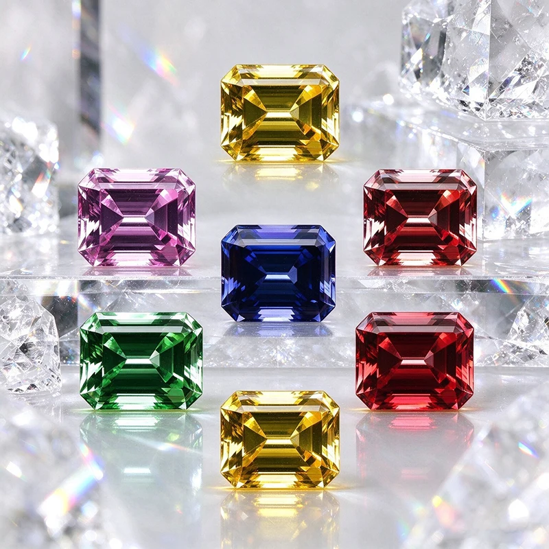 Lab Grown Colored Corundum Pagoda Emerald Cut Loose Gemstones 6x8mm-8x10mm Synthetic Corundum Stones For Jewelry Making