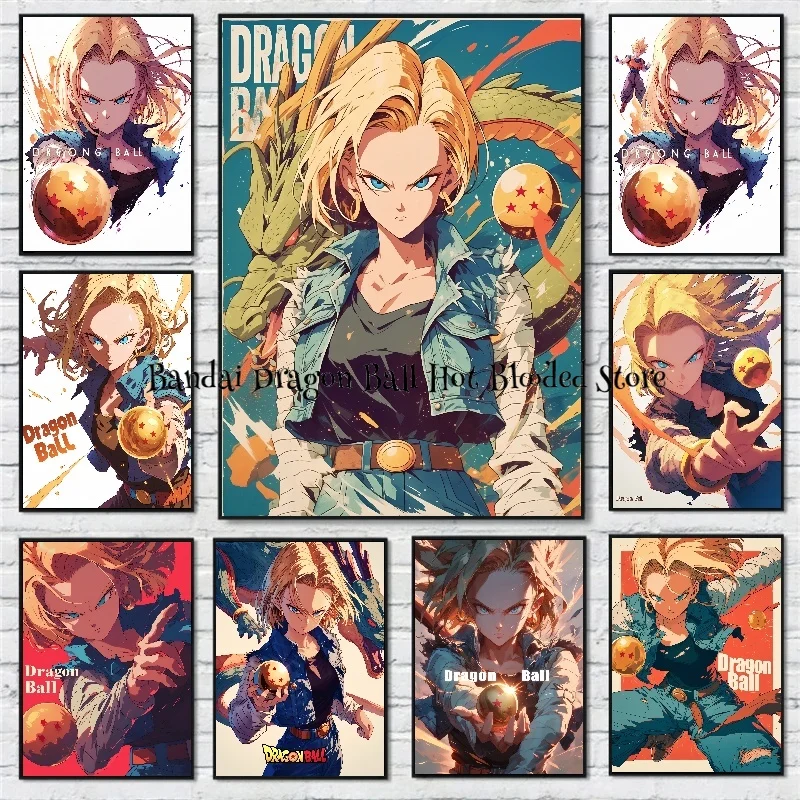 

Canvas Painting Anime Figures Hot-blooded Dragon Ball Android 18 HD Posters Art Picture for Wall Classic Home Decor Painting