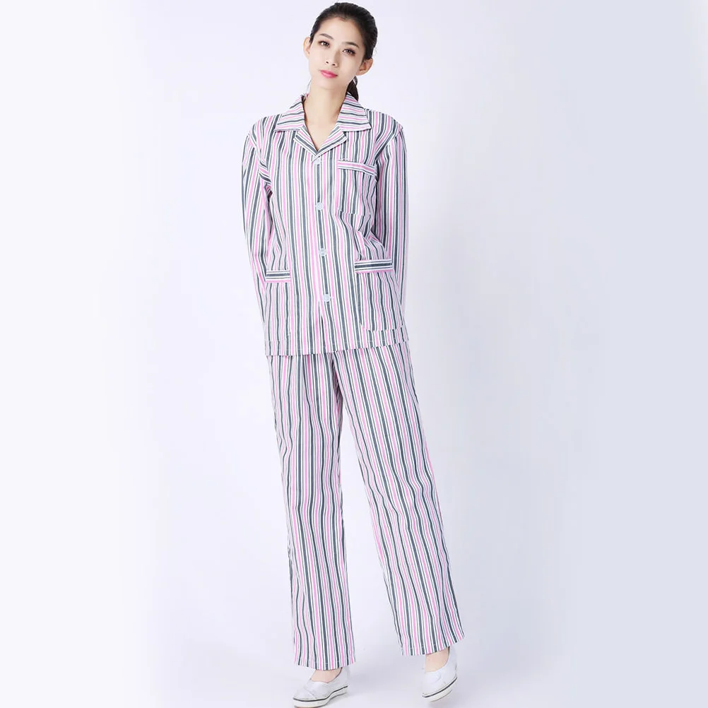 Long Sleeve Cotton Pajamas Hospital Clothes Patient Wear Stripe Pattern Sleepwear Comfortable Classic Collar Pajama Sets
