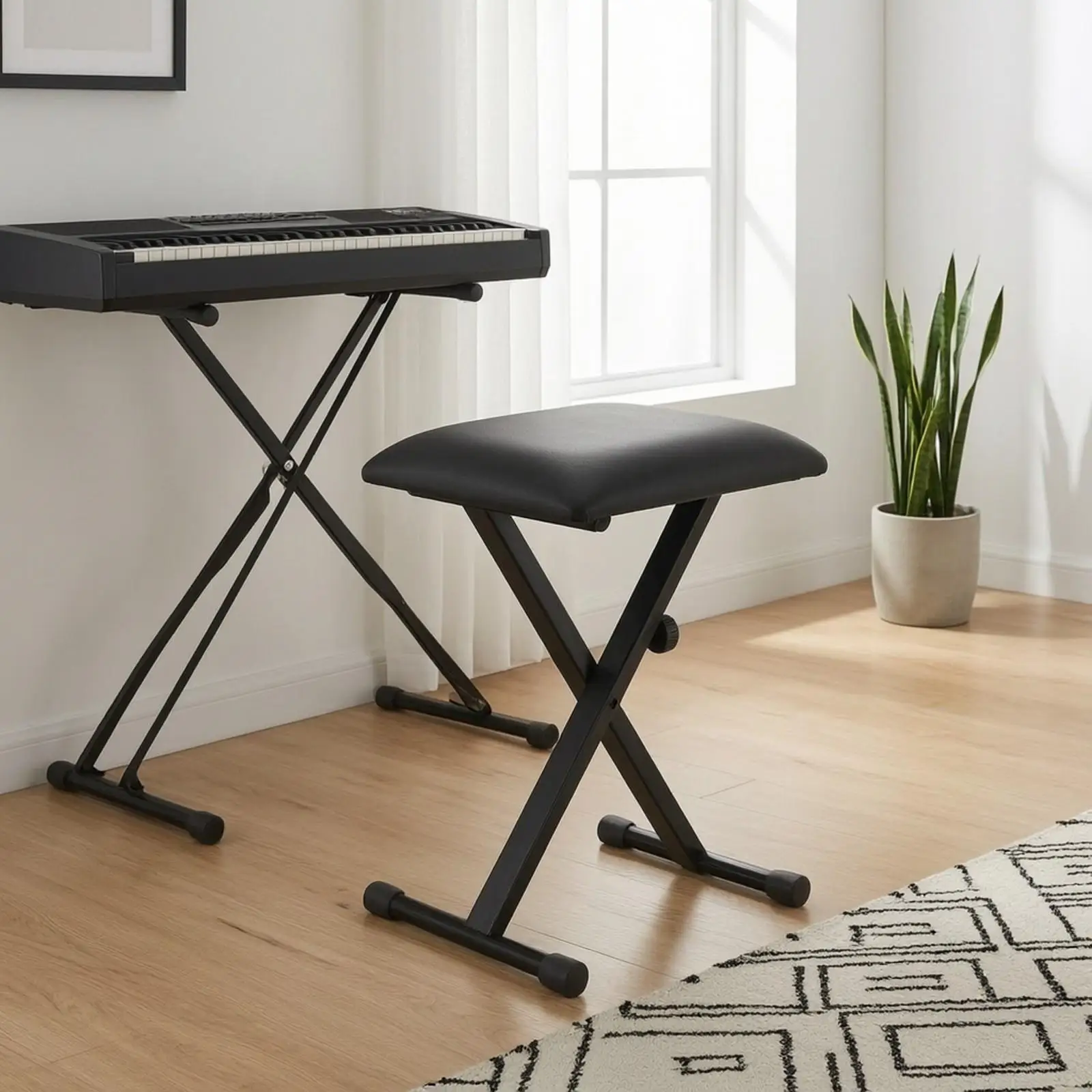 Classic Black Keyboard Bench Padded Seat for Digital Piano Home Studio Sturdy Metal Frame Support