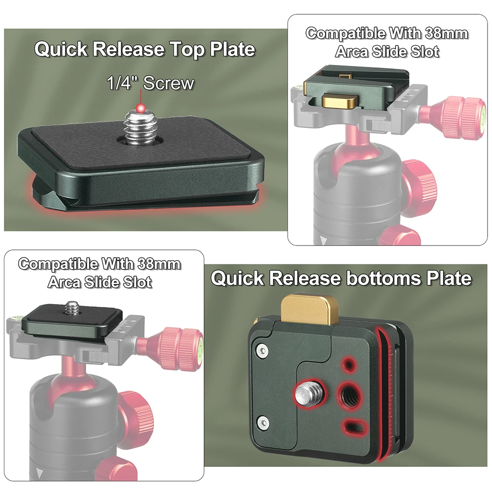 Grampo de liberação rápida para monitor de campo, placa deslizante, V Mount, 1/4 "parafuso suporte, câmera tripé, bola cabeça, braço mágico, vídeo LED luz