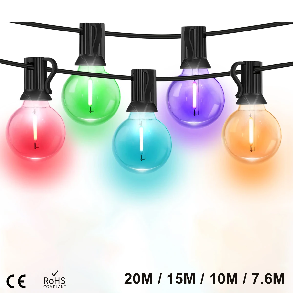 20M 15M Outdoor String Lights LED RGB Multi-Color Glass G40 IP44 Waterproof Dimmable Party Patio Decor Colored Hanging Light