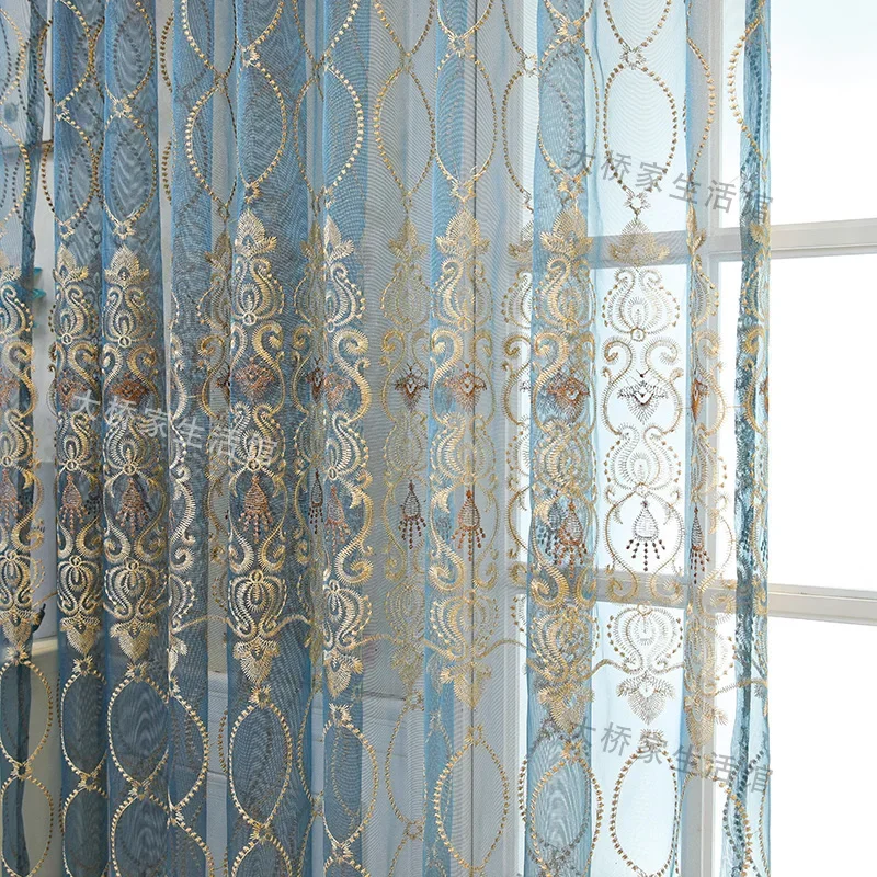 European Embroidered Flowers Tulle Curtains for Living Room Bedroom Balcony Simple Modern Floating Window Floor Semi-shade Yarn