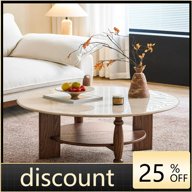 

LTT antique small apartment household living room solid wood marble round tea table