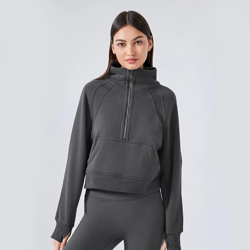 

Women's Half-Zip High Neck Fleece Sweatshirt - Thickened Warm Pullover for Winter, Casual Outdoor Wear and Athletic Gym Top