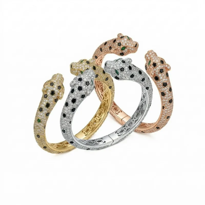 designer-collection-style-party-open-bracelet-inlay-cubic-zircon-black-enamel-spots-double-leopard-panther-thick-bracelet