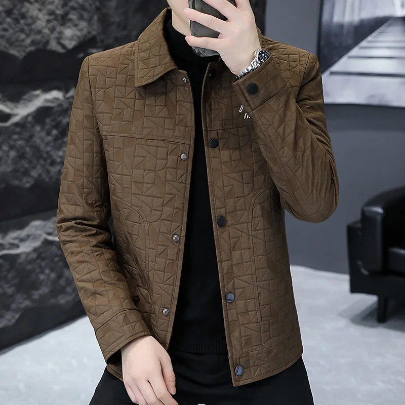 

Korean Autumn Men's Jackets Fashion Plaid Casual Business Coats Versatile Lapel Collar Social Office Windbreaker Jacket Tops