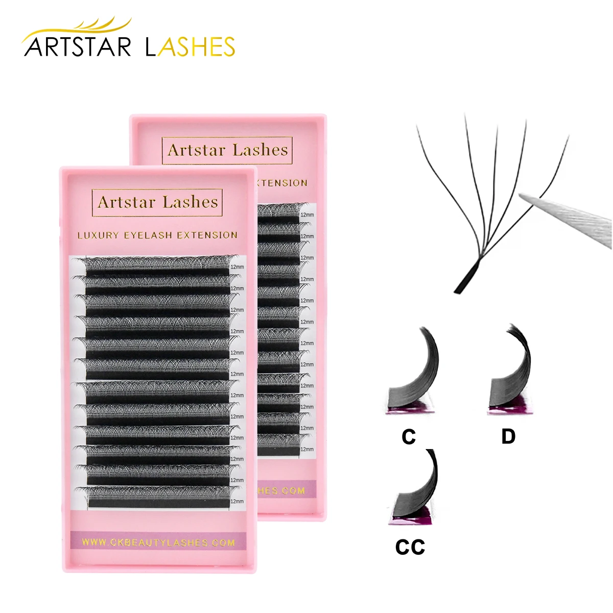 Artstar extensões de cílios em forma de w, fãs pré-fabricados, 3d 4d 5d 6d c cc d curvado, aparência natural, cílios postiços para melhorar a sobrancelha