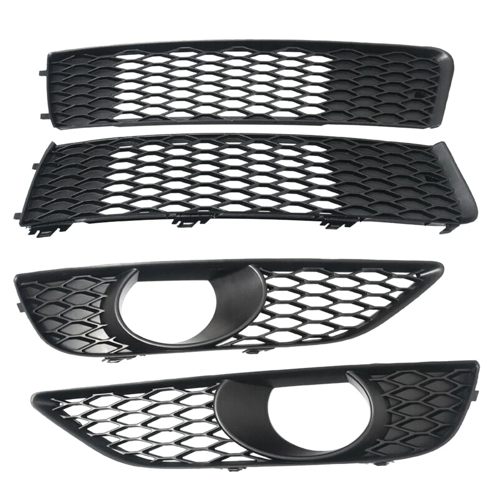 4X Front Bumper Lower+Upper Mesh Grille Fog Light Bezel for-  Q7 S-Line 2010-2015 4L0807697B 4L0807698B