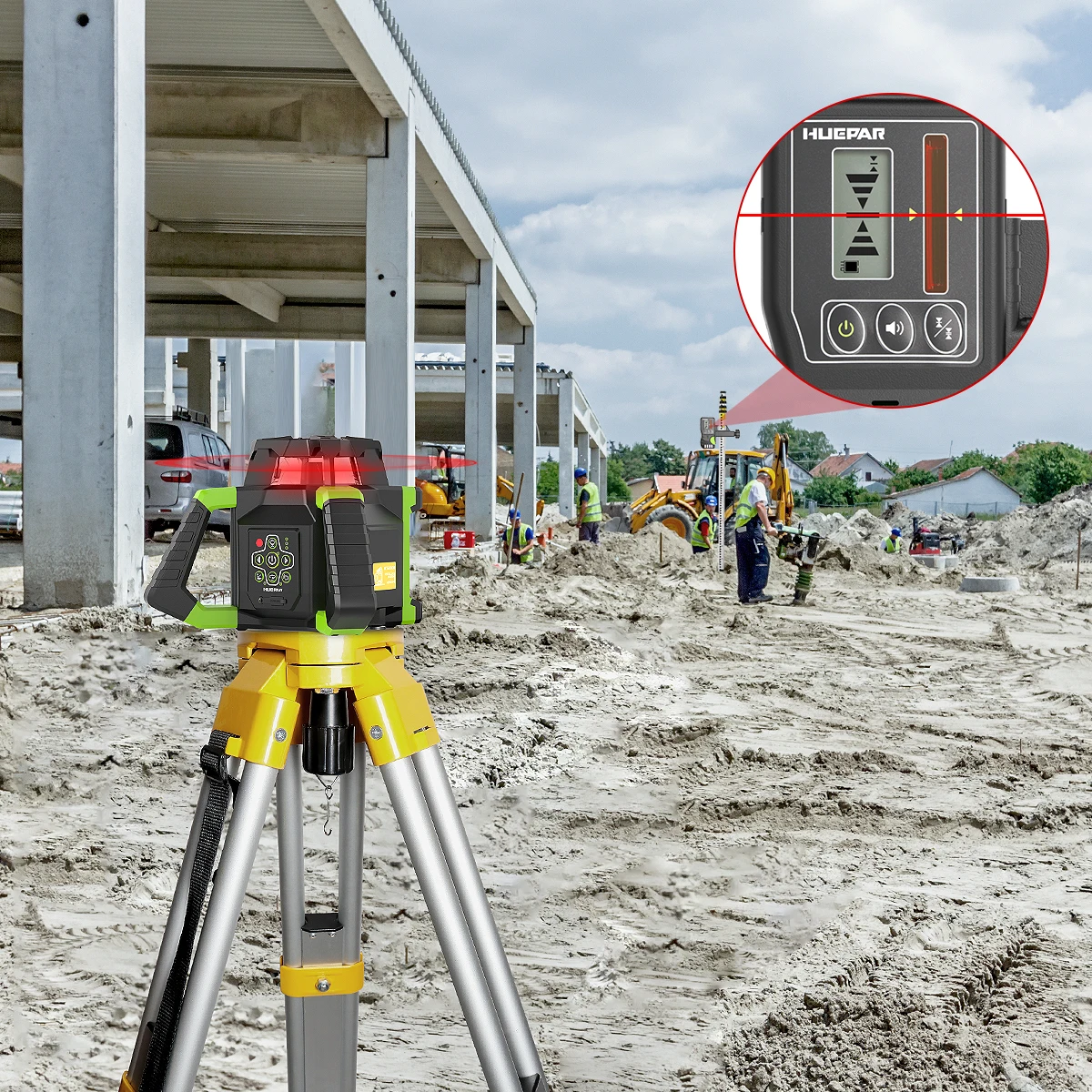 Huepar RL300HR Automatic Leveling Cross Line Rotary Laser Level Red Light Beam Kit Machine