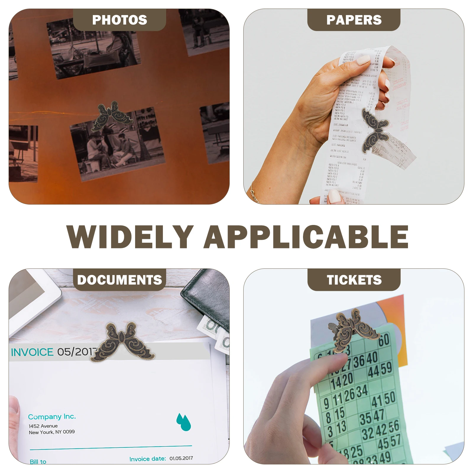 4pcs Butterfly Decorative Clips For Hanging Small Notebook Journal Paper Document Ticket Organizer Metal Storage