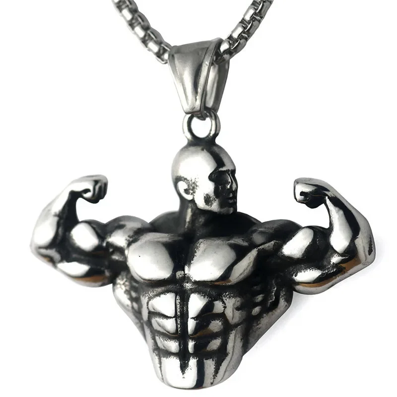 Strong Muscle Men\\\\\'s Necklace Bodybuilding Fitness Biceps Pendant Gym Casual Sports Men Jewelry Fashion Gifts