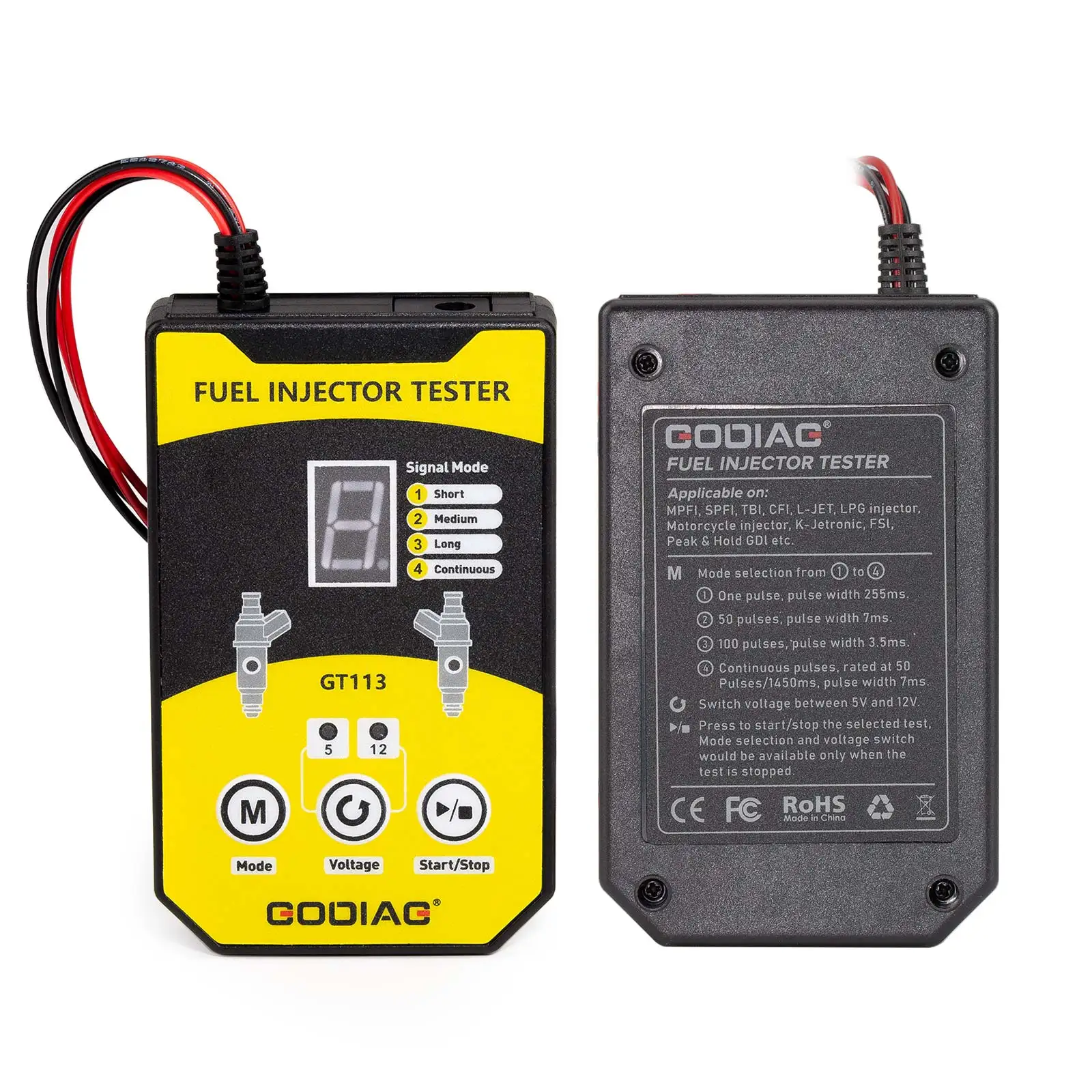 GODIAG GT113 العالمي حاقن الوقود تستر نظافة أداة تنظيف للسيارات دراجة نارية LCD مع 6 أحجام من محولات 8 وسائط نبض