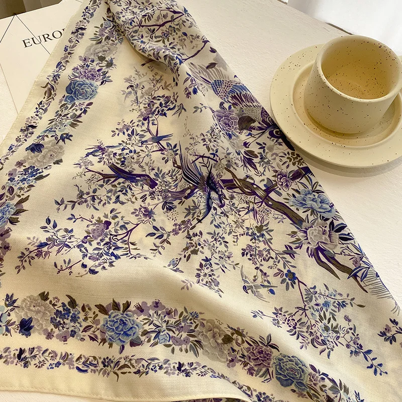 Neue Baumwoll-Bandanas mit Blumendruck, 70 cm, quadratisch, Damen-Stirnband, Zubehör für Mädchen, Sonnenschutz, Haarschal, Taschentuch, Halstuch – Detail 3