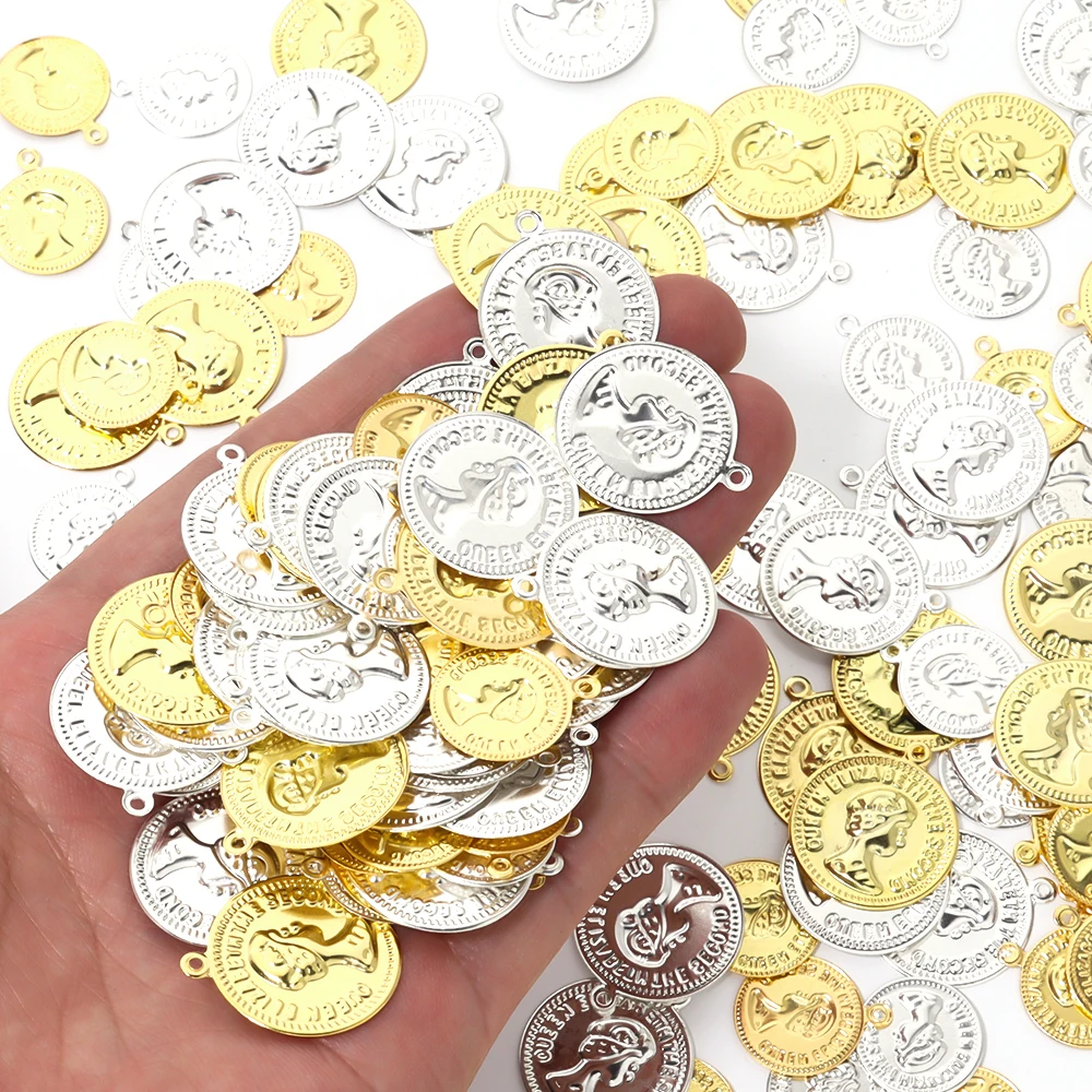 

50-100pcs/lot 15-20mm Vintage Beauty Metal Pendant Gold Silver Color Round Pendant For Jewelry Making DIY Necklace Accessories