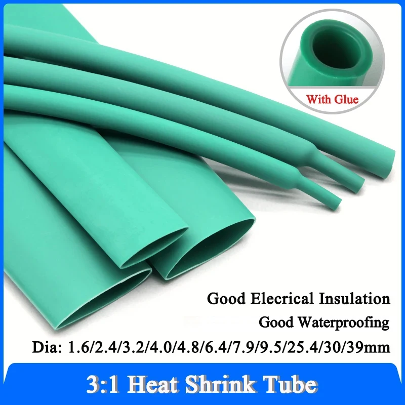 1~20M 3:1 Green Heat Shrink Tube Glue 1.6/2.4/3.2/4.0/4.8/6.4/7.9/9.5/25.4/30/39mm Heat Shrinkable Sheath Thermoresistant tube