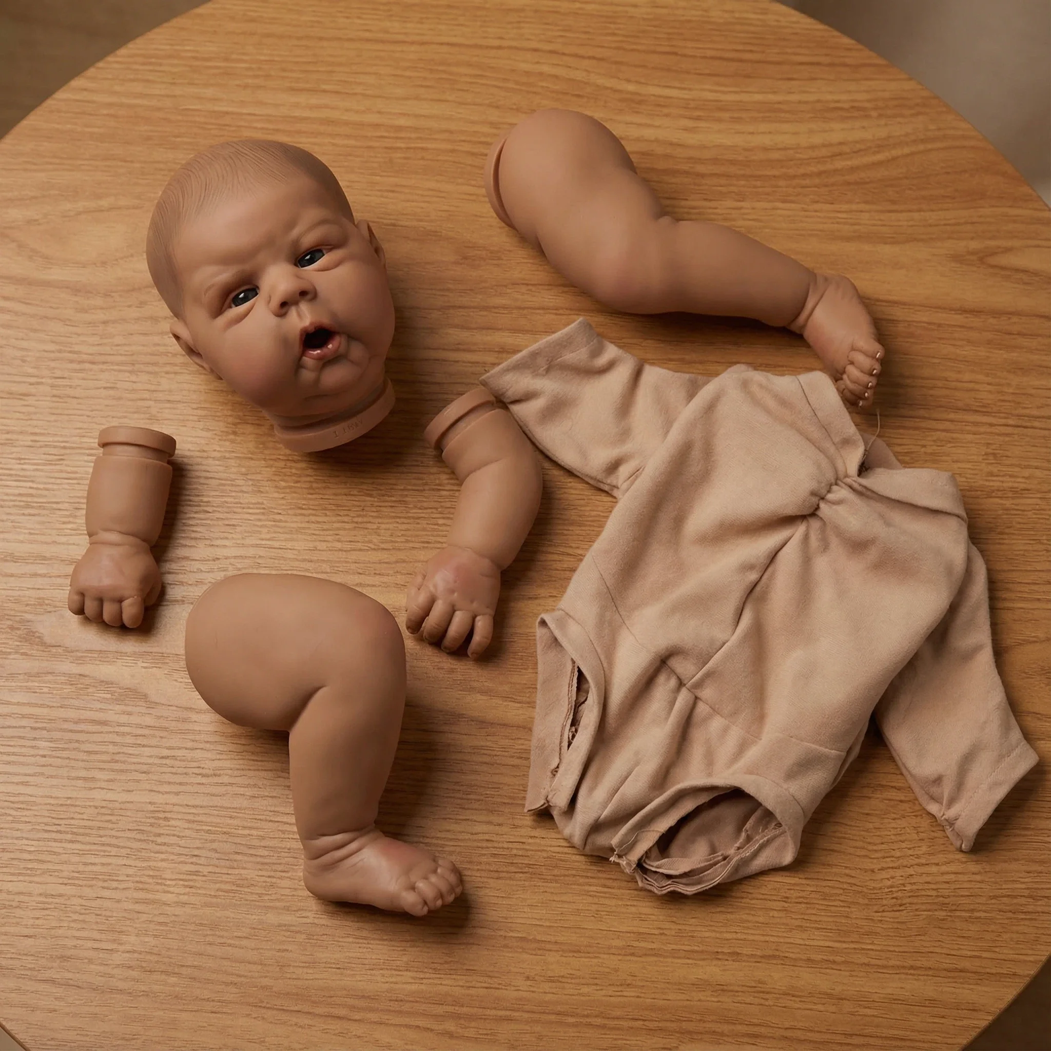 NPK 22inch Gounchi Reborn Doll Kits Dark Brown Painted Hair Included Cloth Body