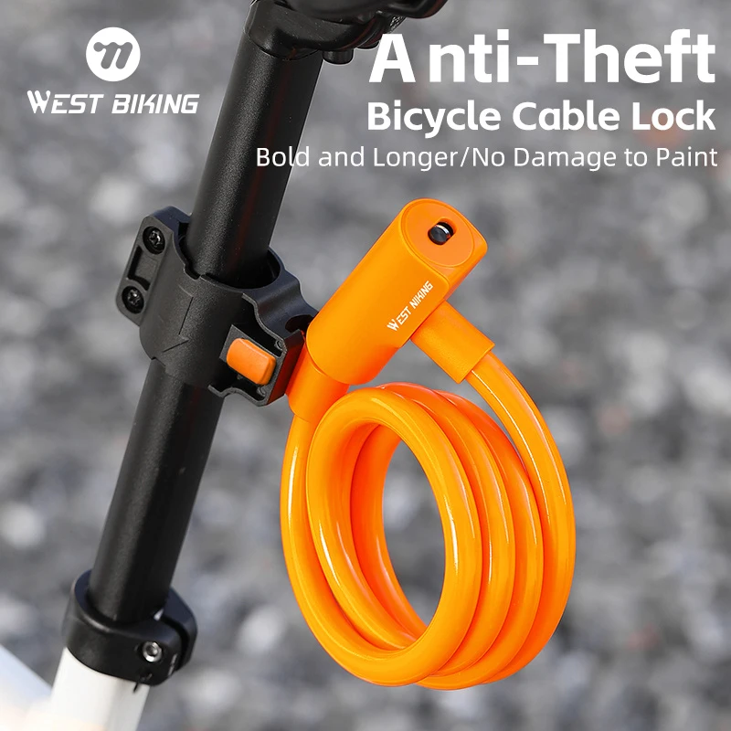 

WEST BIKING Anti-Theft Bicycle Cable Lock Scooter MTB Road Bike Lock With Bracket Zinc Alloy Lock Motorcycle Bike Accessories