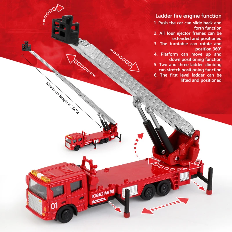 Kdw Fire Trucks Model Set 3In1 1/72 Diecast Simulation Alloy Engineering Truck Crane Lift Car Kids Collection Toy Gift