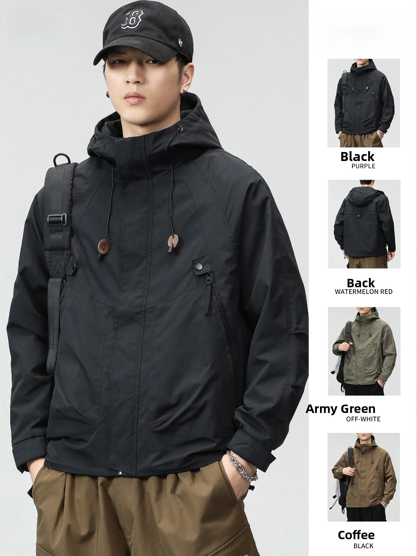 

Men's Spring Autumn Outdoor Workwear Jaet Loose Fit Windproof Waterproof Polyester Fiber Long Sve Zipper Closure Hooded