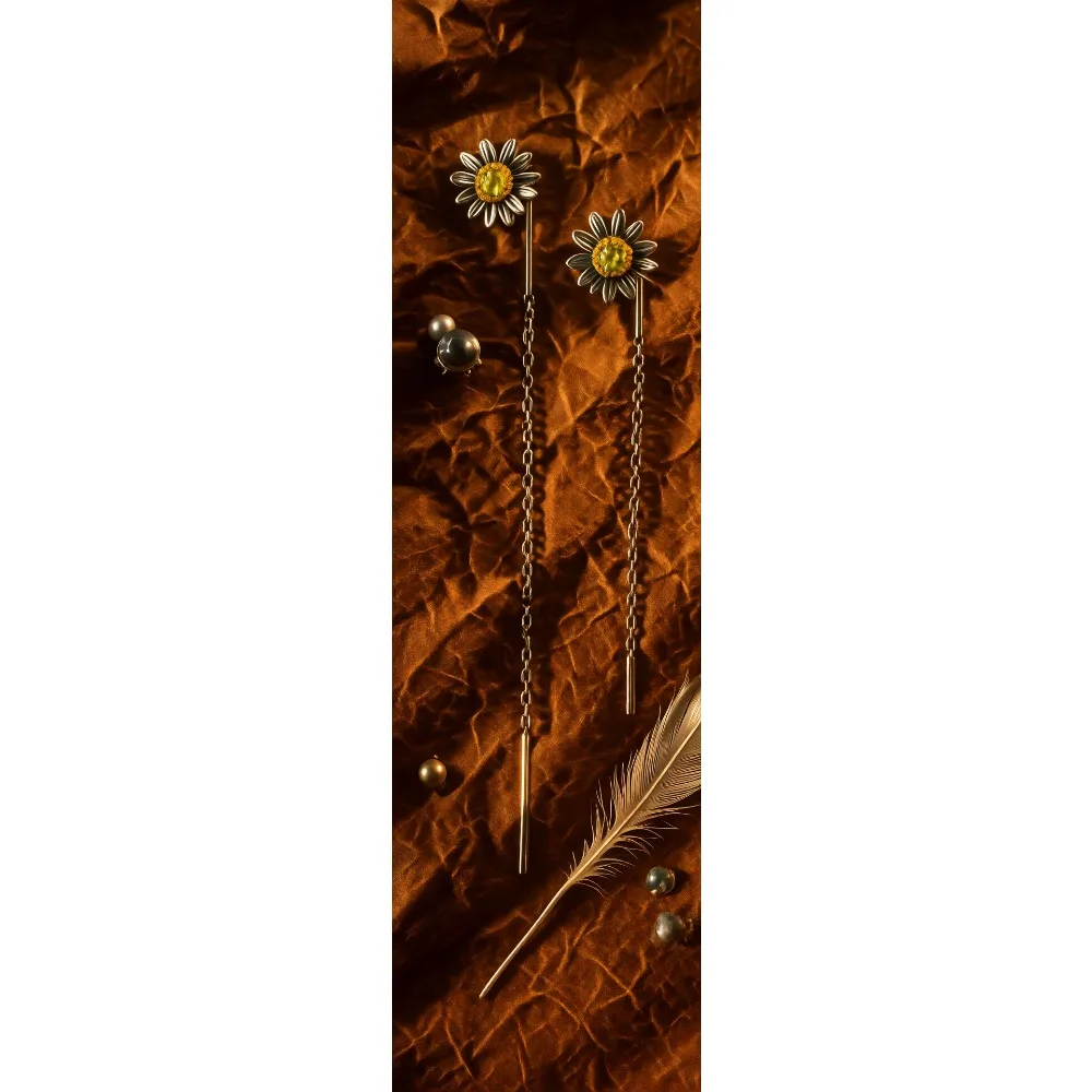 

Длинные серьги-протяжки с цветком ромашки, цепочкой и кисточкой из стерлингового серебра 925 пробы для женщин и девочек-подростков