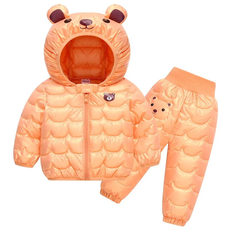 2023 New Children\'s Winter Set Boys and Girls\' Down Coat Cartoon Bear Hooded Coat+Pants Baby Snow Thickened Warm Set 0-5Y