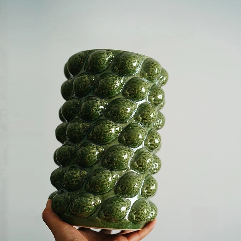 Green Lemon-Shaped Ceramic Vase - 3D Retro Home Decoration Ornament for Living Room, Bedroom, Entryway, Desk & Coffee Table