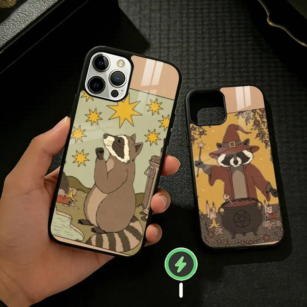 

Raccoon Tarot Art Phone Case For iPhone 17 16 15 14 13 12 Pro Max Plus for Mirror Wireless Magnetic Cover