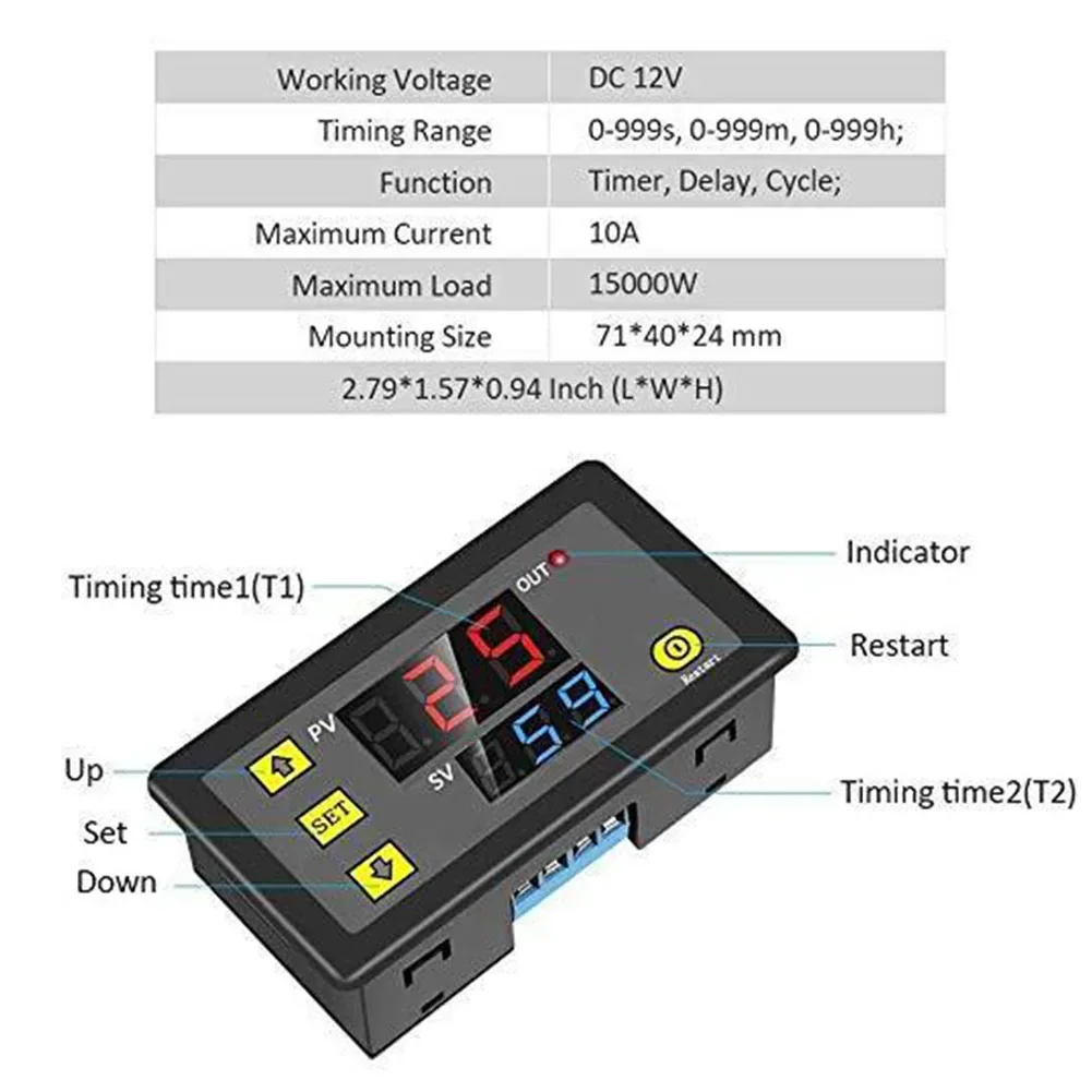 DC 12V Vertraging Schakelaar 10A Tijdschakelaar Module Multifunctionele Programmeerbare Digitale Tijdcyclus Dual Display Vertraging Relais