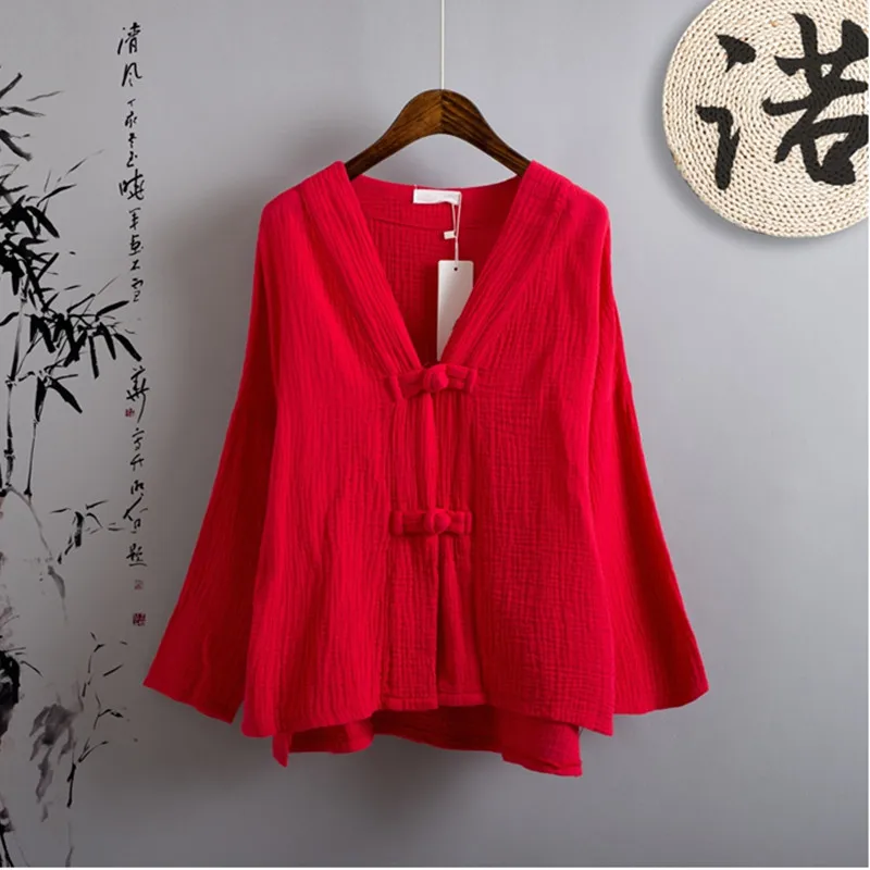 ropa mujer plus size women Shirt Spring and Autumn Chinese style Shirt Blouse Cotton Linen Vintage Shirt Qigong Tai Chi Cardigan