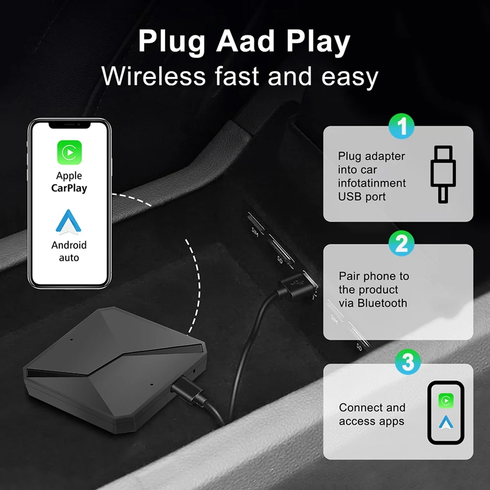 ABXHA 2 في 1 سلكي إلى محول سيارة CarPlay Android اللاسلكي لتوصيل ستيريو السيارة والتشغيل بلوتوث 5.0 AI Box 5.8 جيجا هرتز WiFi